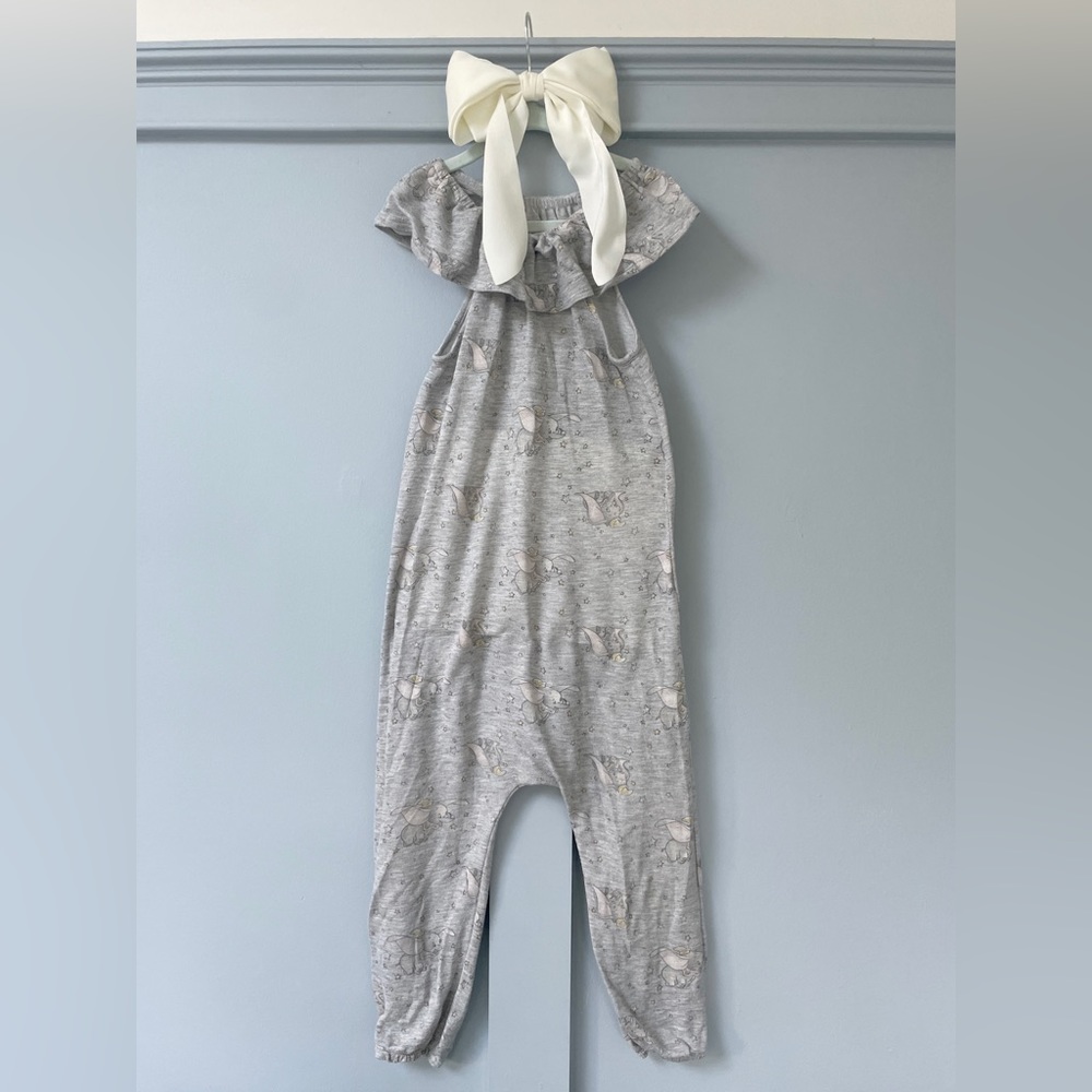 Disney Girls Dumbo Jumper in Heather Gray Lightweight Fabric, Harem Pant, Ruffle